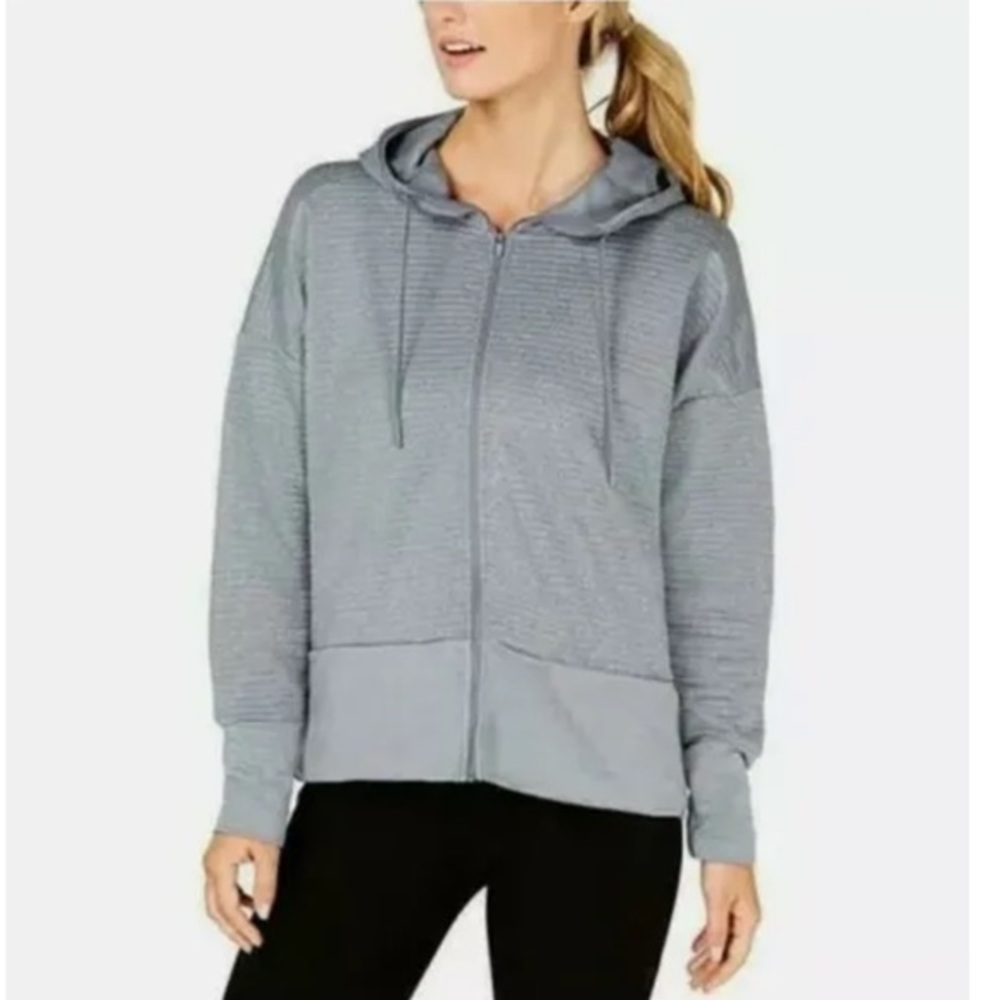 Nike Women Dry Full-Zip Logo Training Hoodie Sweatshirt Loose Gray M